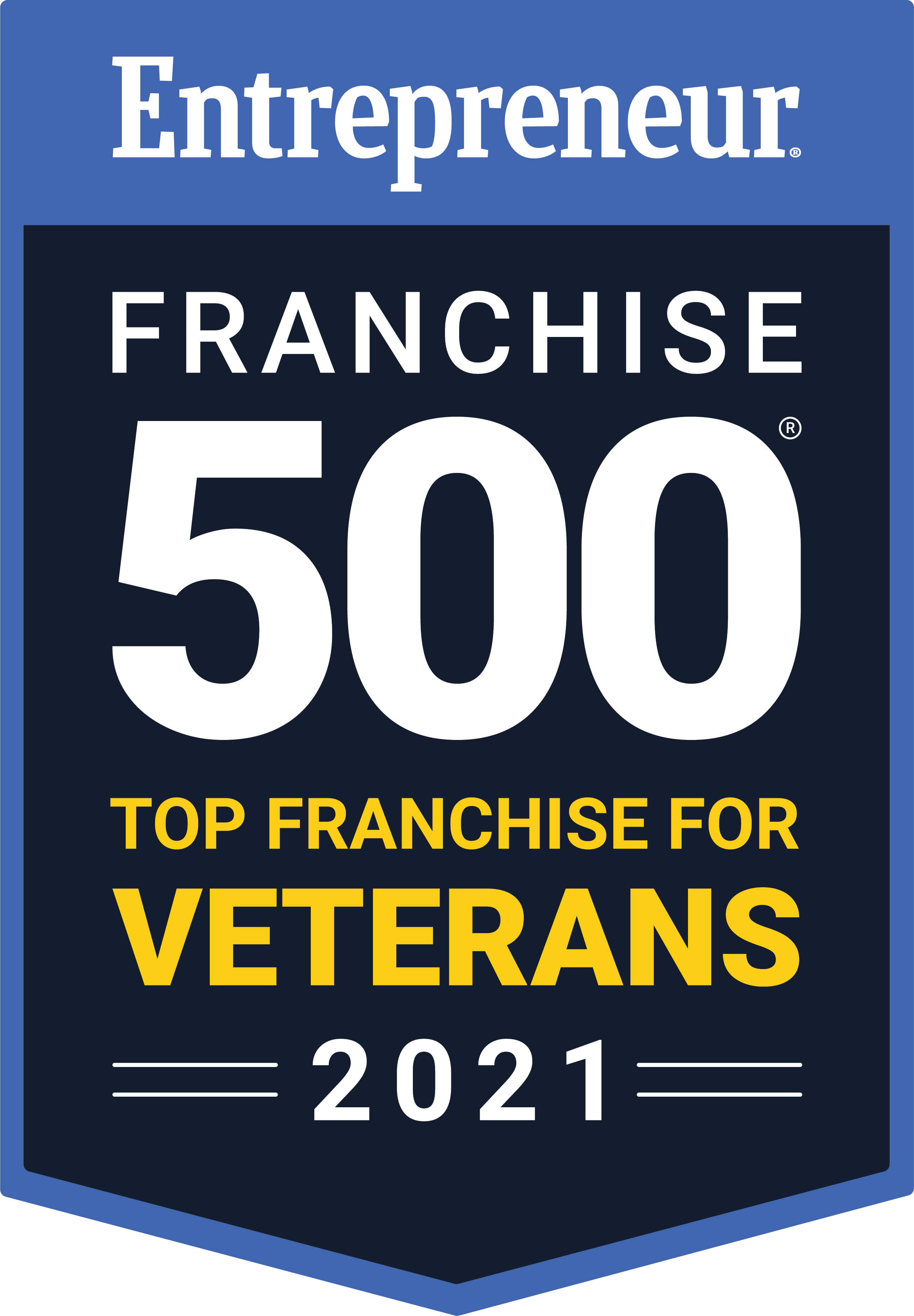 Entreprenuer Franchise 500 Top Franchise for Veterans -2021